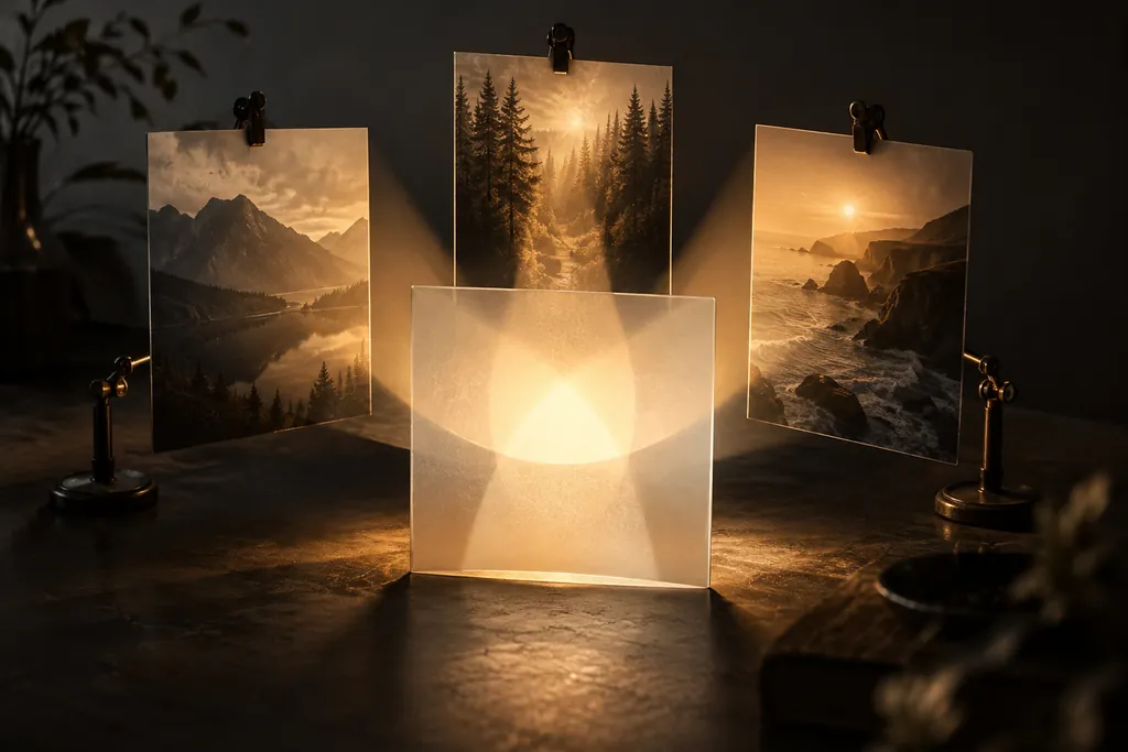 Source panels casting overlapping light into a summary panel.