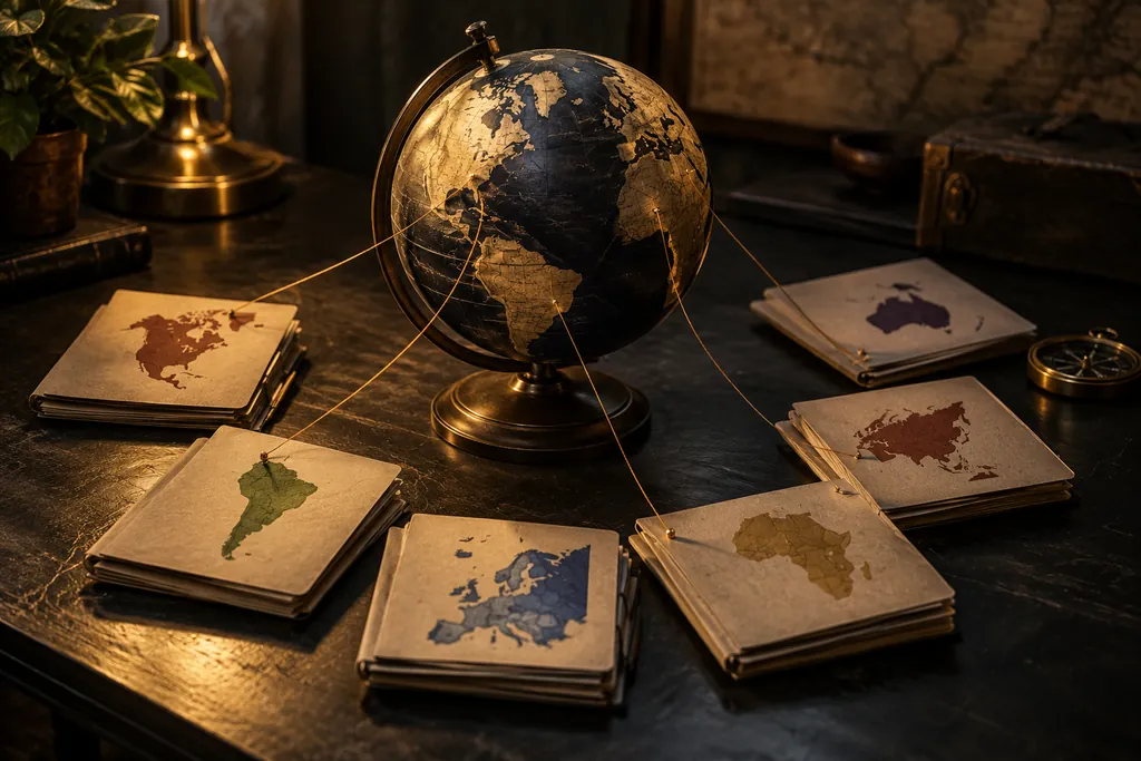 A globe surrounded by connected regional page folders.